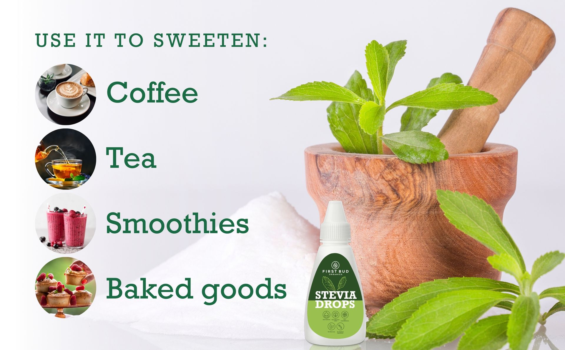 First Bud Organics Pure Stevia Drops - 20ml | Zero Calorie, Natural Sweetener, Non-GMO & Sugar-Free Stevia Drops | Sugar Substitute For 400 Serving, Low Glycemic index & Promote Oral Health