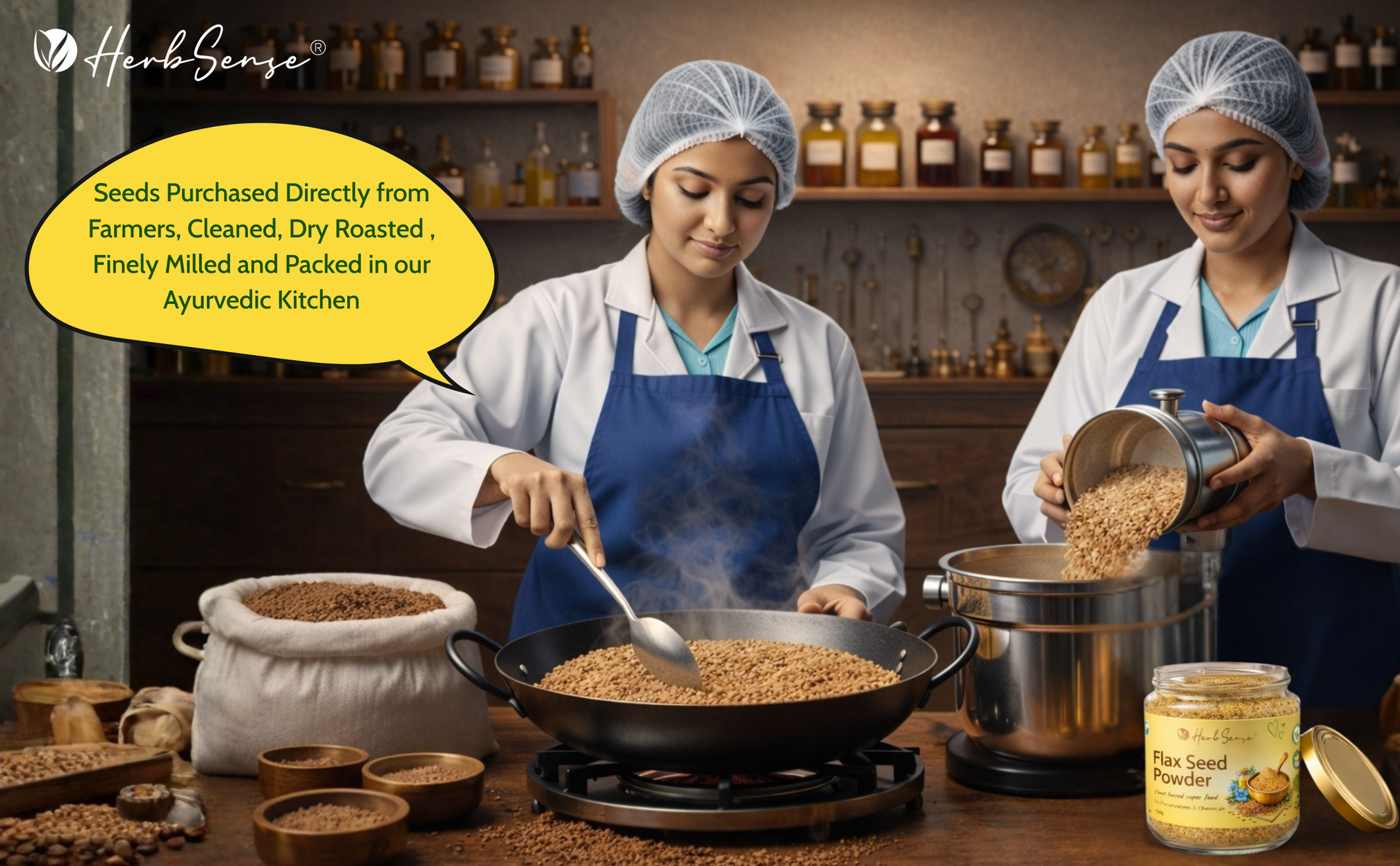 Herbsense Flaxseed Powder | Finely Milled Ground Flax Meal for Baking & Smoothies | Natural Edible Seed Powder for Cooking, Hair & Skin Care | Roasted Flax seed Powder | 150 g