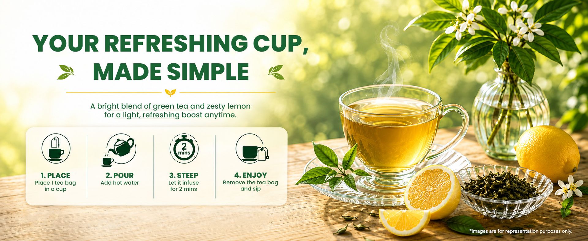 Celest Lemon Green Tea for Weight Loss - 100 Tea Bags | Zesty Lemon Green Tea