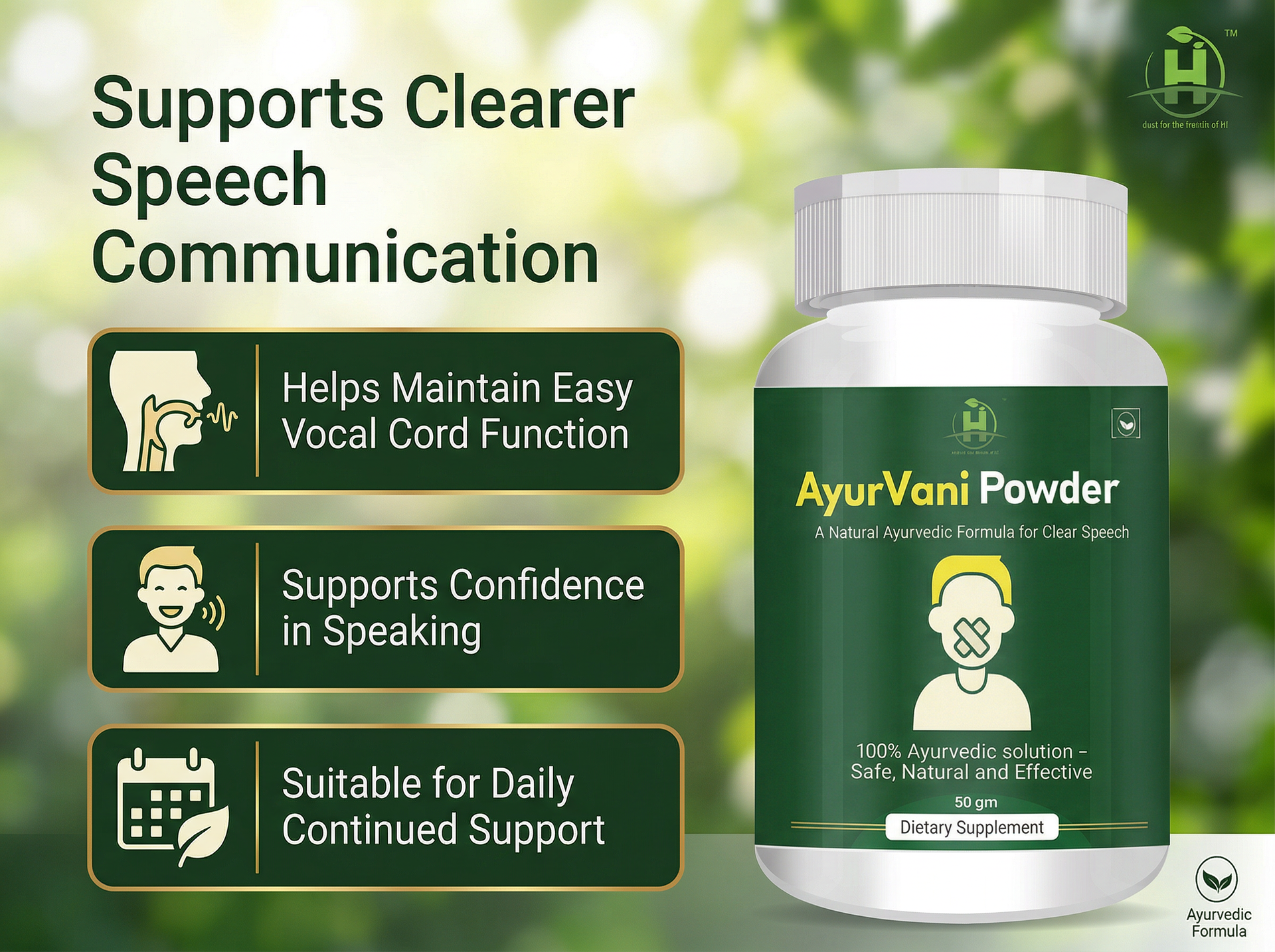 Healthy Nutrition AyurVani Powder | Ayurvedic Herbal Supplement with Brahmi, Shankhpushpi, Guduchi & Shatavari | 50 gm | Traditional Herbal Wellness Blend