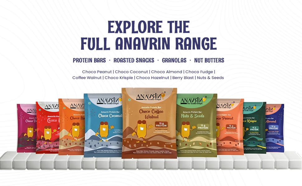 ANAVRIN Protein Bar - 6 Bars | Choco Nuts & Seed | 15g Protein, 4g Fibre | Sweetened with Dates | No Added Sugar, No Soy, No Preservatives | Gluten Free Energy Bar | Healthy Snack | 300gm