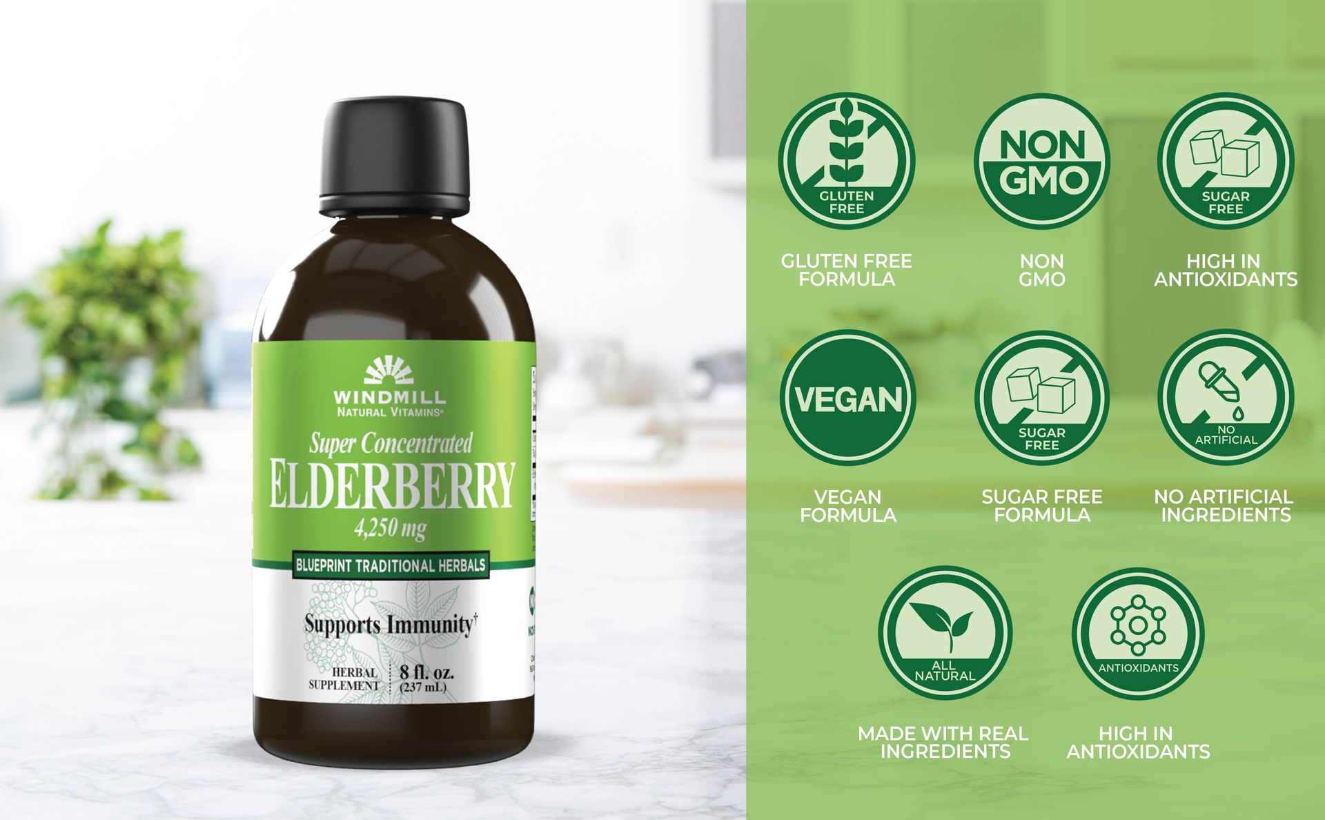 Windmill Natural Vitamins Super Concentrated Black Elderberry, Supports Immune System, Rich in Antioxidants, 8 Fl Oz