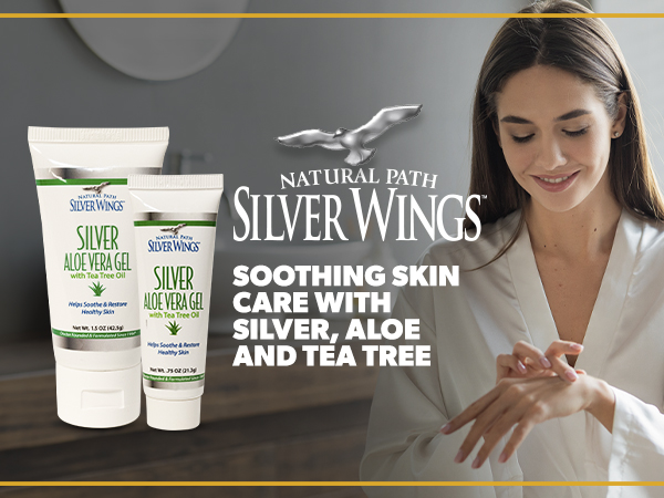 Natural Path Silver Wings 200ppm Silver with Aloe Vera Gel and Tea Tree Oil - Soothing Skin Care - 0.75 oz