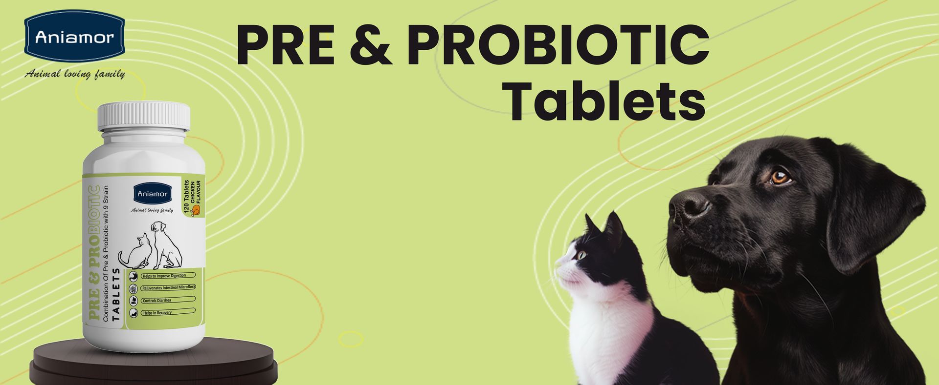 Aniamor Pre - Probiotic Tablets for Dogs and Cats | Probiotics for Dogs | Dog Gut Health Supplement |Helps in Proper Digestion | Dog Supplements | Chicken Flavour | for All Life Stages | 60 Tablets