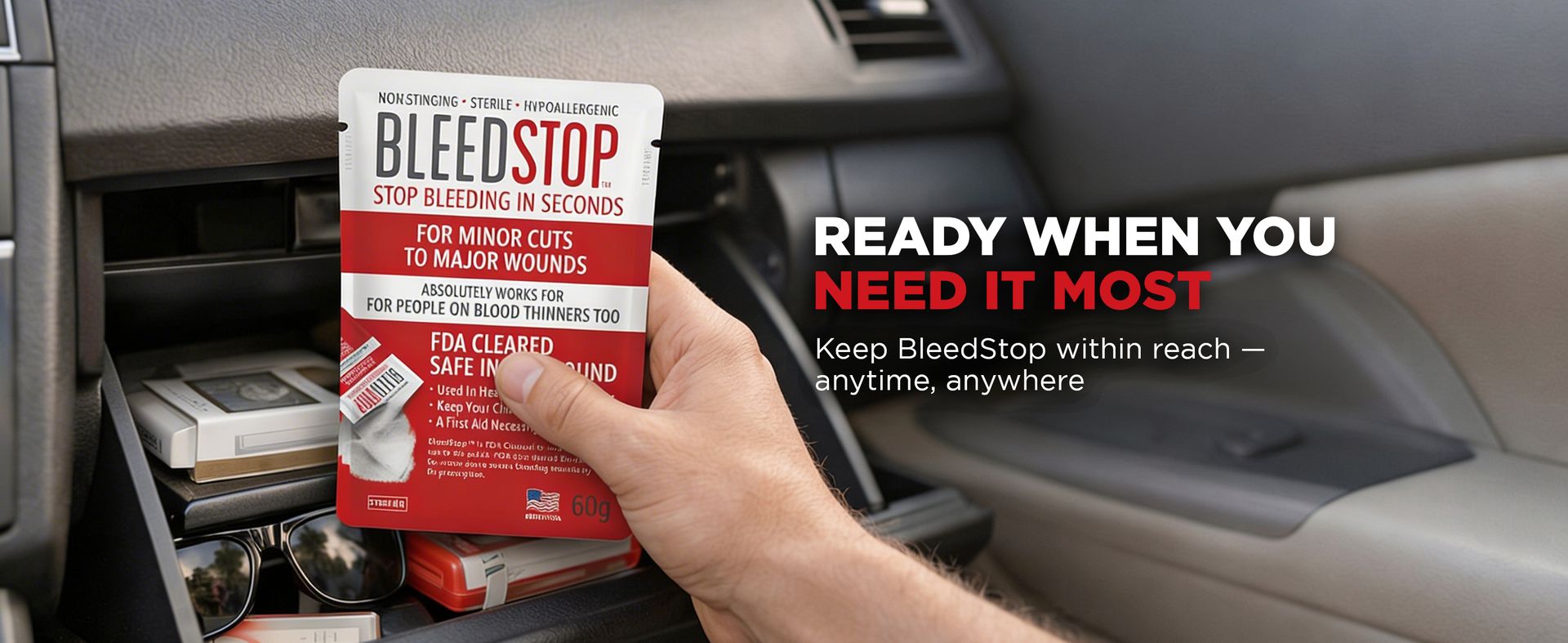 BleedStop™ First Aid Powder for Blood Clotting, Trauma Kit, Blood Thinner Patients, Camping Safety, and Survival Equipment for Moderate to Severe Bleeding Wounds or Nosebleeds - 4 (15g) Pouches