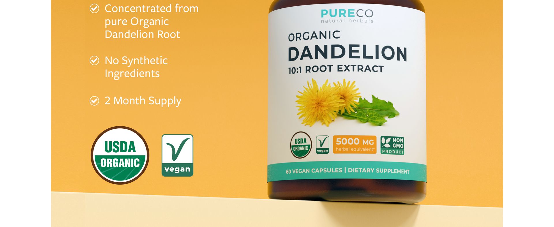 USDA Organic Dandelion Root Extract - High Potency 10:1 Dandelion Root Supplement with 5000mg Herbal Equivalent Strength for Liver Cleanse Detox & Repair Support - Vegan & Non-GMO (2 Month Supply)