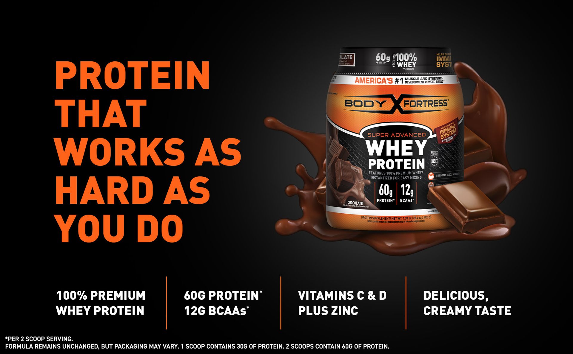Body Fortress Super Advanced Whey Protein, Chocolate, 1.78 lbs