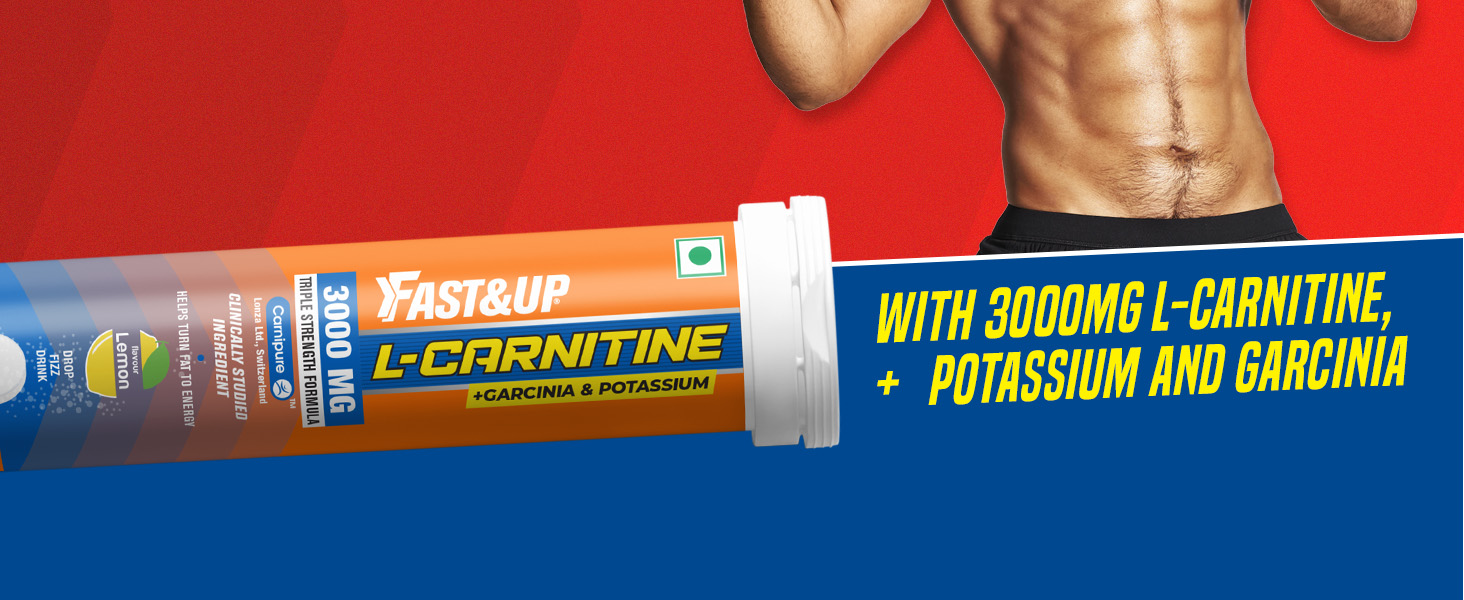 Fast&Up L Carnitine Tartrate 3000mg Effervescent Tablets | Triple Action L-Carnitine Supplement with Garcinia Cambogia & Potassium | Fat Burner for Weight Loss, Energy & Lean Body | Lemon Flavour, 10 Tabs (Pack of 2)