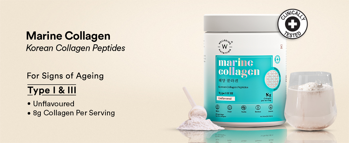 WELLBEING NUTRITION Pure Korean Marine Collagen Supplements for Women & Men,200g|Hydrolyzed Collagen Powder and Amino Acids|Supports Healthy Skin,Hair,Nails,Bone & Joint|Unflavored,1 count,25 servings