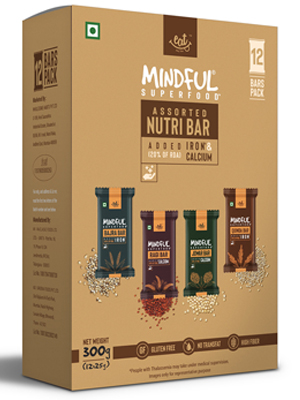 Eat Anytime Multigrain Millet Energy Chocolates, 12 Bars | High Protein, High Fiber, No Added Sugar | Gluten Free Granola Bars with Jowar, Bajra, Dark Chocolate | Healthy Snack (300g)