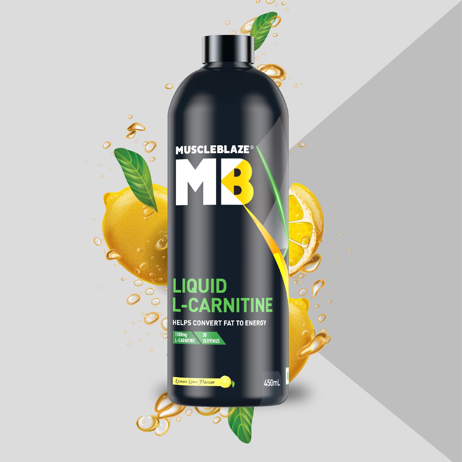 MuscleBlaze Liquid L-Carnitine 1100mg, Key Lime, 450ml