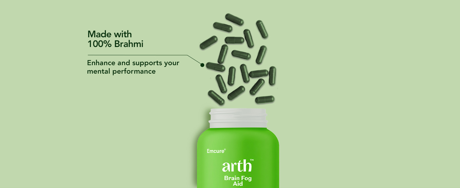 Arth Brahmi Capsules for Memory, Focus, Concentration & Brain Fog Support - 30 Capsules for Men & Women | Bacopa Monnieri Supplement | Enhanced Absorption for Mental Clarity, Alertness & Positive Mood