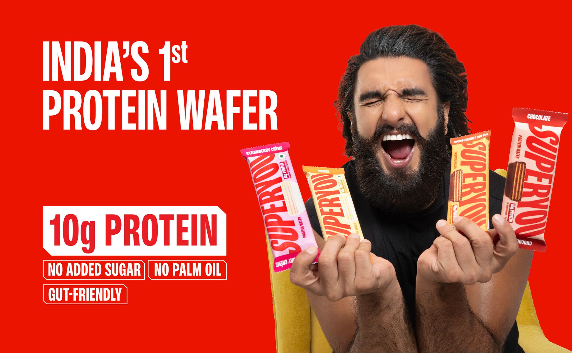 SuperYou 10g Protein Wafer Bar | Choco Peanut Butter | 10g Protein | Pack of 10 | Made with Atta & Jowar | No Added Sugar | No Trans Fat | No Palm Oil | Fermented Yeast Protein | Energy Bar | 3g Fiber | 100% Vegetarian