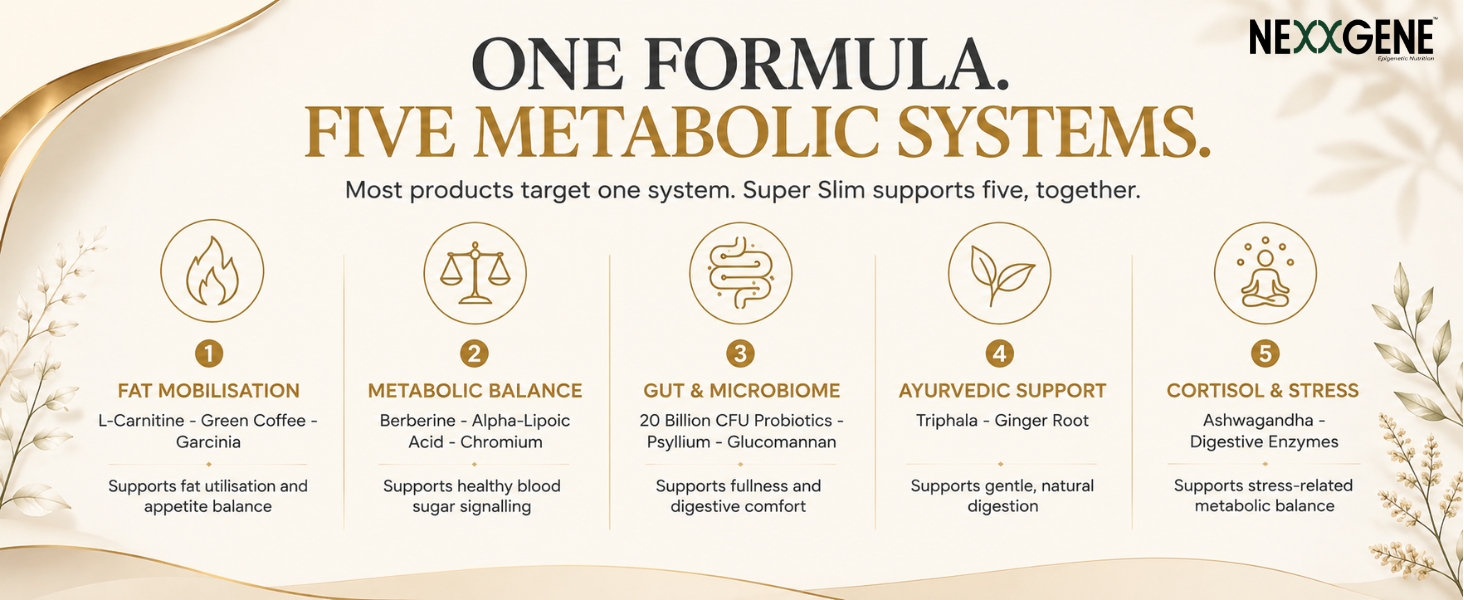 Super Slim Metabolism Booster, Gut Health & Digestion Supplement | Berberine & L-Carnitine 1500mg | 20 Billion CFU Probiotic + 950mg Fibre | Psyllium Husk | Weight Management Drink for Women & Men | 28 Sachets | 4 Weeks Supply