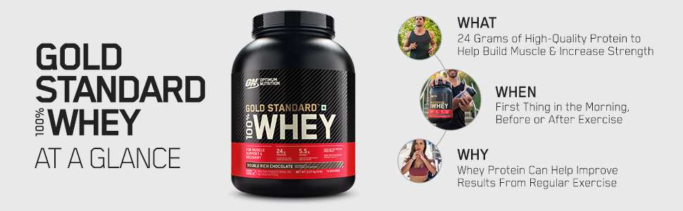 Optimum Nutrition (ON) Gold Standard 100% Whey Protein Powder - 5 lbs, 2.27 kg (Double Rich Chocolate), Primary Source Isolate,For Men and Women