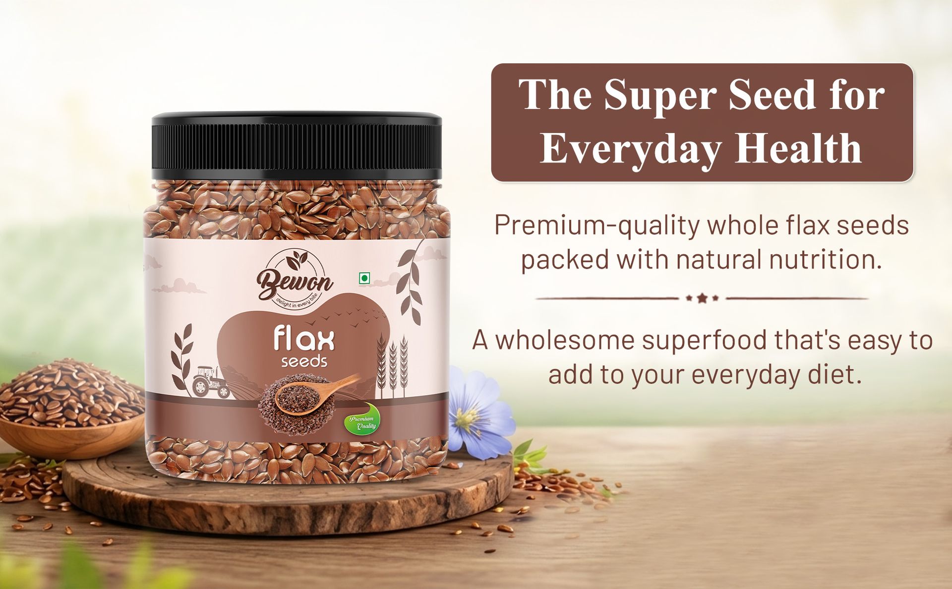 BEWON Flax Seeds | Alsi Seeds | Seeds for Hair Growth, Heart Health & Digestion | Source of Iron & Dietary Fibre | Rich in Protein (250g (Pack of 2))