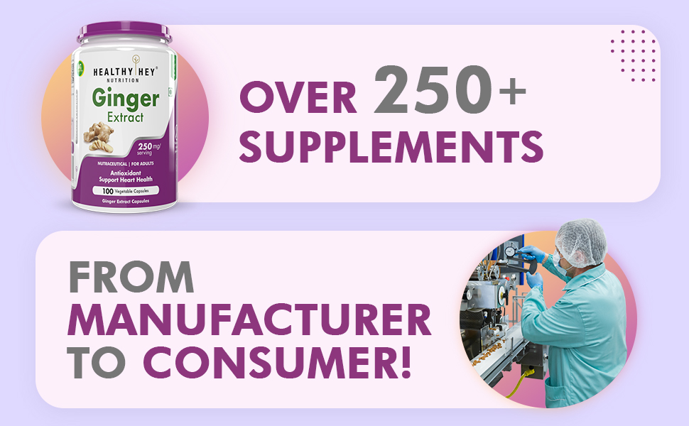 HealthyHey Nutrition Ginger Extract 5% Gingerols -100 Veg Capsules