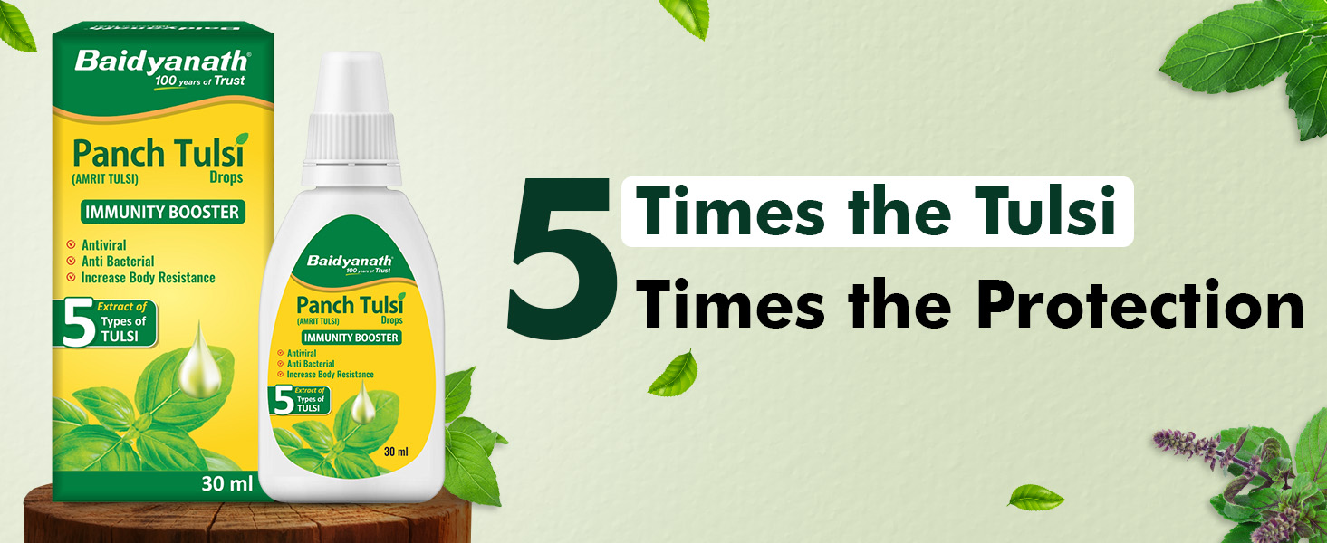 Baidyanath Ayurved Panch Tulsi Drops - 30 ml | Natural Immunity Booster with Goodness of Five Types of Tulsi (Pack of 3)