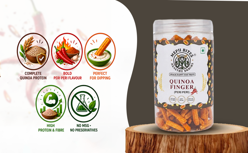 Mepii Bites Quinoa Finger Peri Peri | Spicy Protein Crunch Snack | 100g
