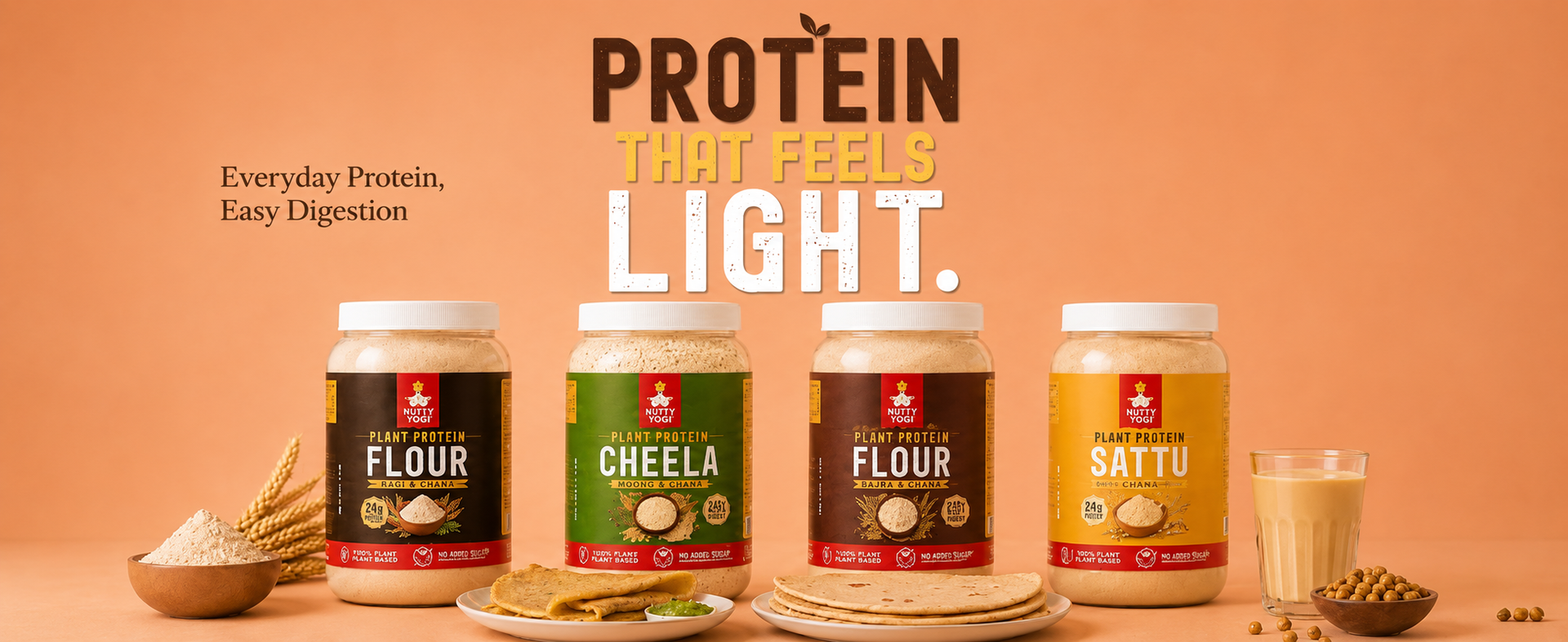 Nutty Yogi Power Protein Cheela - 1.2kg | 26g Protein Per 100g | Ready in Under 10 Minutes | Naturally Gluten-Free | No Added Sugar & Preservatives | Made With Real Whole Grains