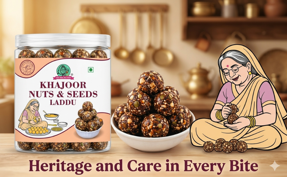 Khajoor Nuts & Seeds Laddu with Almonds, Cashew, PumpkinSeeds, WatermelonSeeds, SunflowerSeeds & Kishmish | Healthy Sugar-Free Energy Bites & Dry Fruit Ladoo (180g)