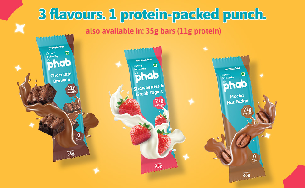Phab Variety Pack Protein Bars with 21g Protein & No Added Sugar | High Fibre, Gluten-Free, Trans Fat-Free & No Preservatives | Healthy & Delicious With Goodness Of Dates (Pack of 6)