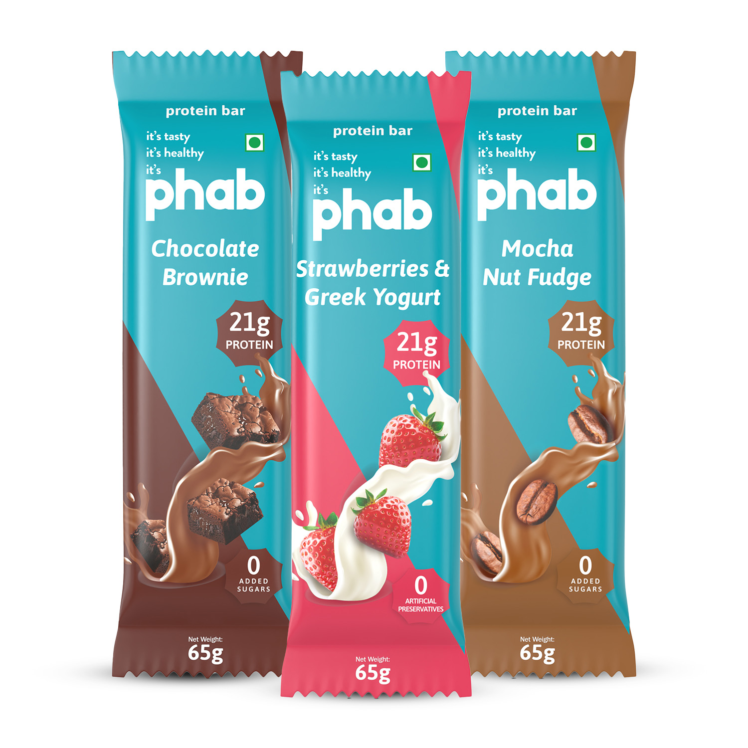 Phab Variety Pack Protein Bars with 21g Protein & No Added Sugar | High Fibre, Gluten-Free, Trans Fat-Free & No Preservatives | Healthy & Delicious With Goodness Of Dates (Pack of 6)