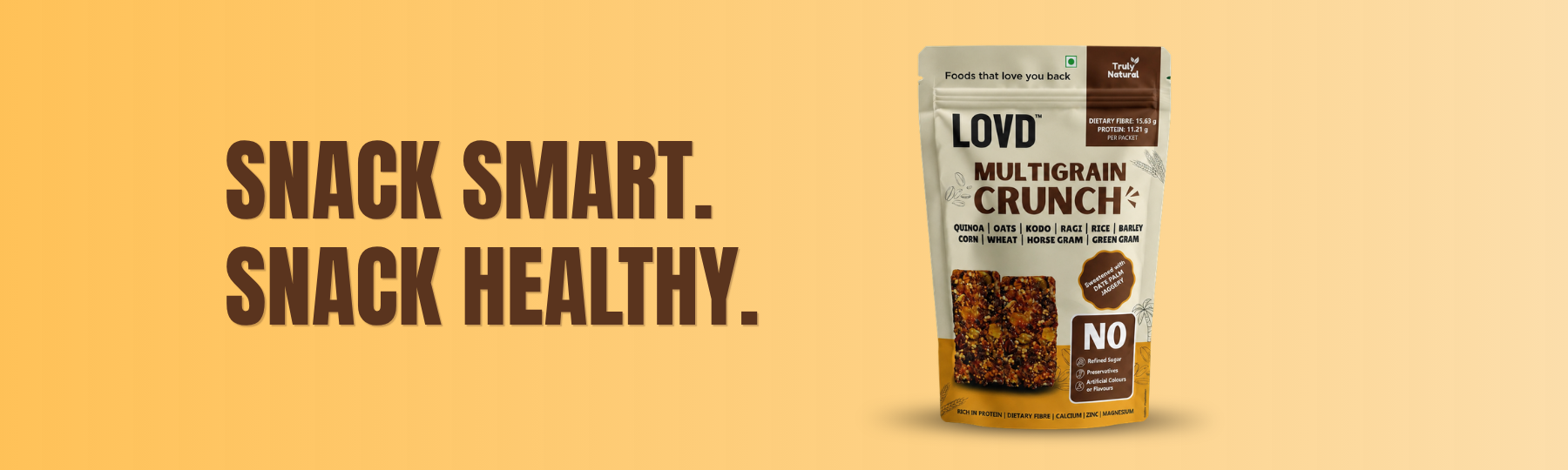 LOVD Multigrain Bar | Protein (11.21g) & High Fiber (15.63g) Snack | 10 Wholesome Supergrains | Natural Healthy Snack | No Refined Sugar | 150 g Pack
