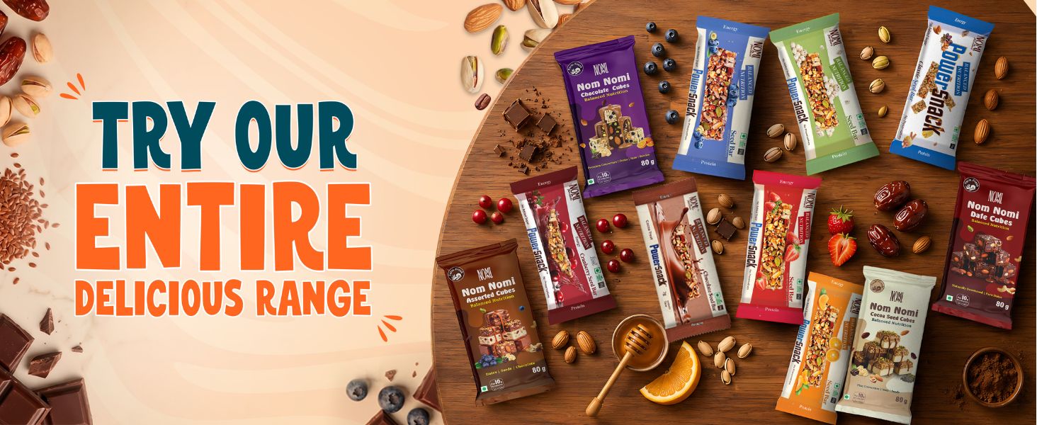 NOMI Date, Cocoa Seeds, Dark Chocolate & Assorted Energy Cubes - Pack of 4 (80g Each) | 10g Nutritious Bite-Sized Cubes | Naturally Sweetened, No Preservatives | High Protein & Fiber | 100% Natural Vegetarian Protein Cubes