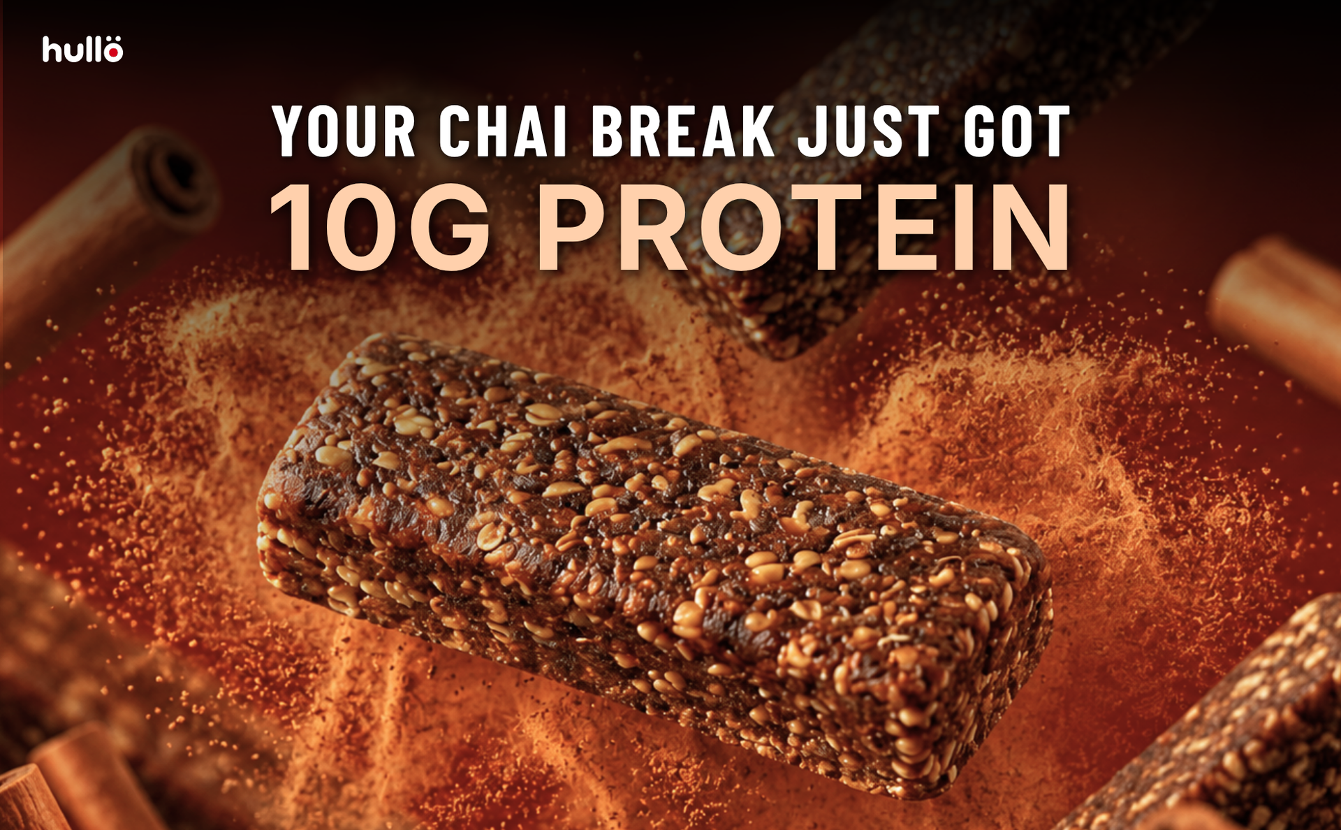 Hullo The Natural Protein Bar Cinnamon - 10g Protein (24 X 47g) | High Fiber & Rich in Omega 3, 6, and 9 | Healthy Snack for Gym, Office & Travel | Dairy Free, Soy Free & Non Ultra Processed