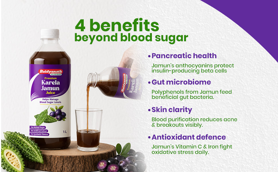 Baidyanath Premium Karela Jamun Juice - 1L (Pack of 2) | Supports Healthy Blood Sugar Levels Naturally |