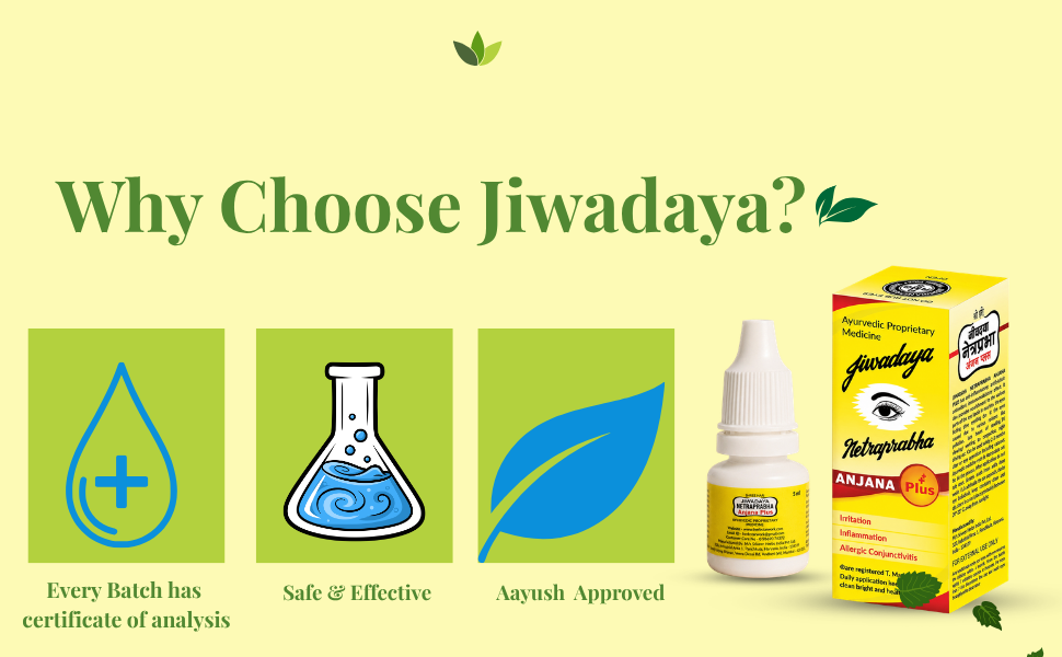 Jiwadaya Ayurvedic Netraprabha Anjana Plus for Refreshing, Dry Eye, Conjunctivitis, 5ml - 4 Bottles