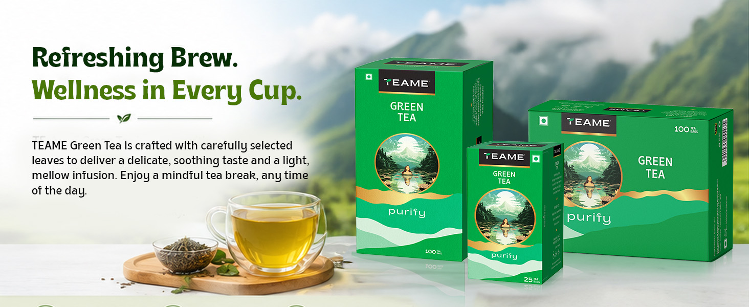 TE-A-ME Green Tea 100 Bags | Green Tea 100 Bags Env | No Added Flavour