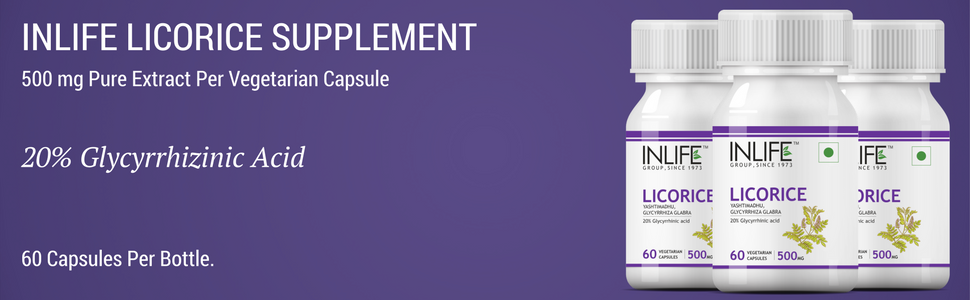 INLIFE Licorice Yashtimadhu Extract, Glycyrrhizinic Acid >20%, 60 Capsules