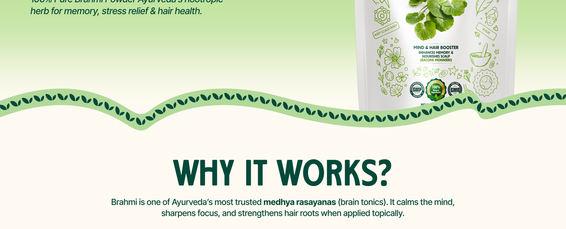MYHERB Pure Natural 100% Organic Brahmi (Bacopa Monnieri) Powder || 227 Gm/0.5 Lbs || Ayurvedic Herbal Powder || Eco Friendly || For Men & Women