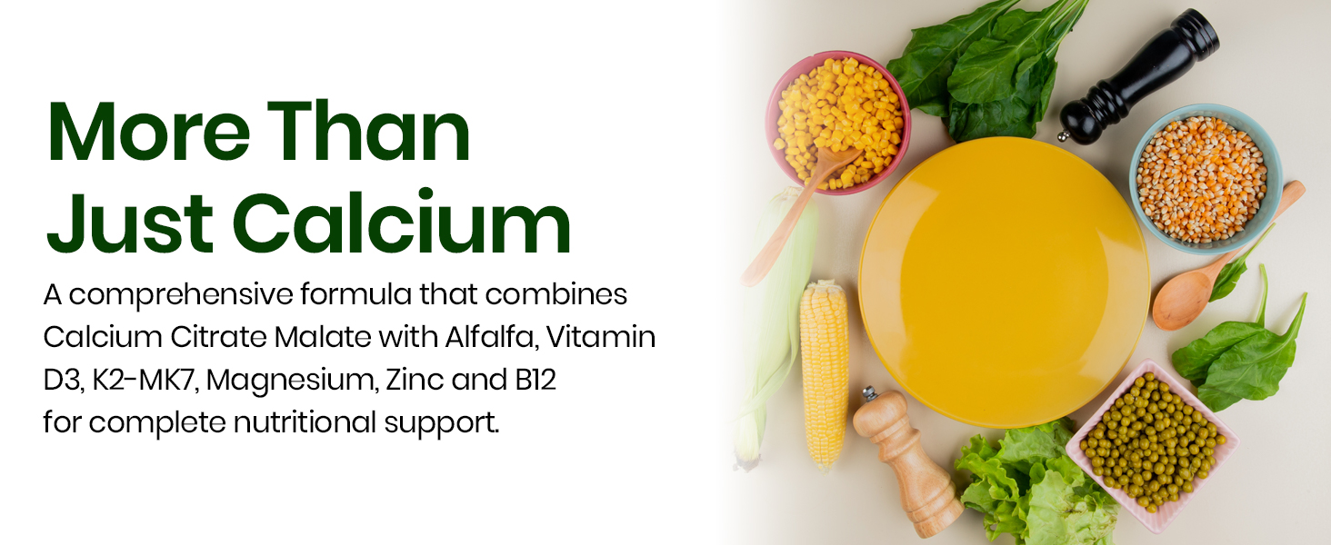 Vlado’s Himalayan Organics Alfalfa Calcium | Enriched With Vitamin D+k2,Mk7,B12,Zinc & Magnesium | Boost Immunity | Good For Bone, Joint & Muscle Health - 120 Veg Tablets
