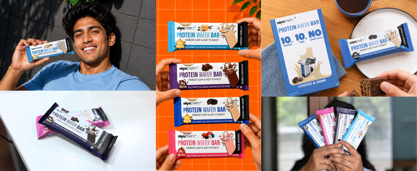 Snactivate India’s 1st Protein Wafer Bar - Double Chocolate (Pack of 6, 40g Each) | Real Whey | 10g Protein & 10g Fibre | Zero Added Sugar | No Maida | Crunchy & Healthy Snack