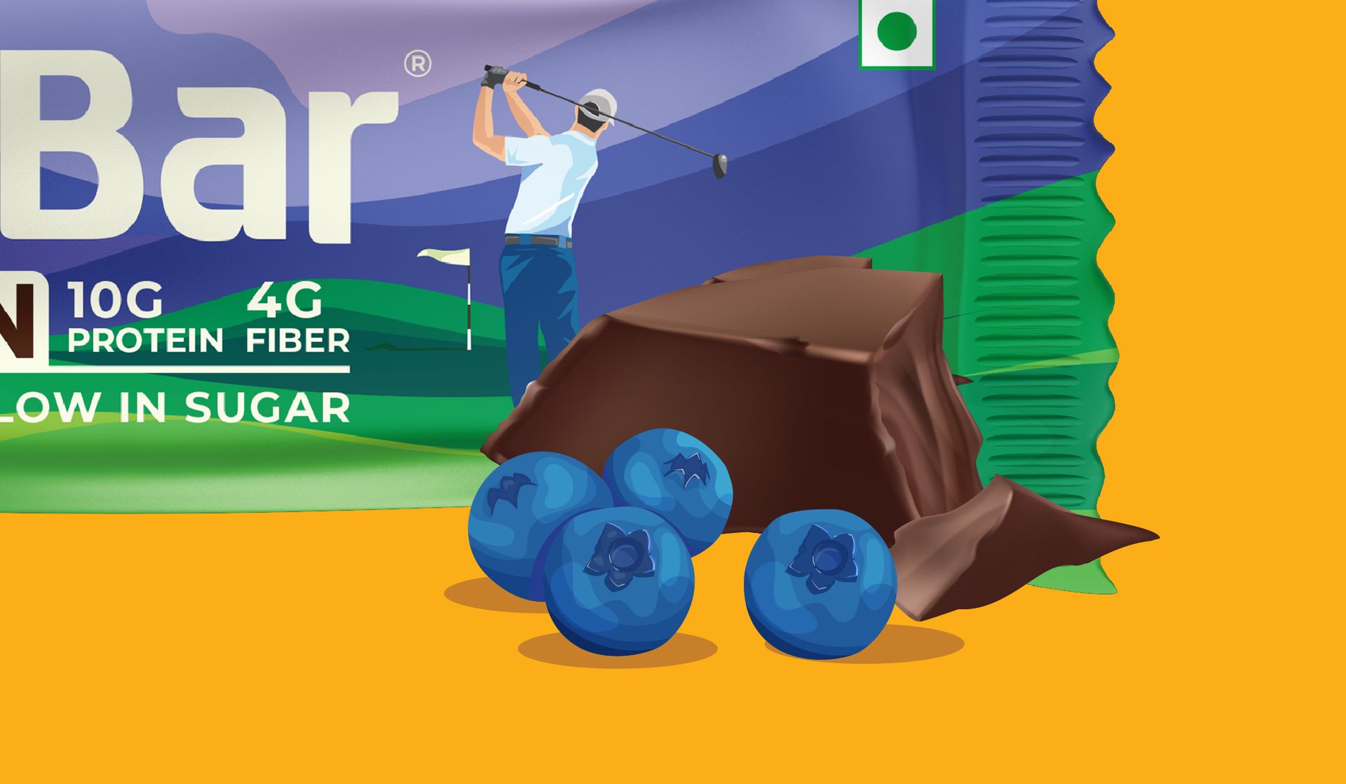 CaliBar 10g Protein Bar - Choco Blueberry Crispy Bar (Pack of 6) Low In Sugar, Real Blueberry Bits, Gluten-Free, 4g Fiber, No Preservatives, No Palm oil, Delicious Taste (40g x 6 Bars)