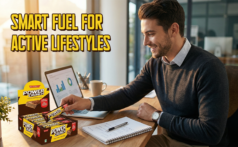 BAKEMATE Power Crunch Protein Wafer Bars | No Added Sugar | High Protein & High Fiber | 100% Vegetarian 120 g