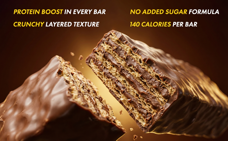 BAKEMATE Power Crunch Chocolate Hazelnut Protein Wafer Bars | No Added Sugar | High Protein & High Fiber | Low Sodium | 100% Vegetarian | Pack of 5 | 200g