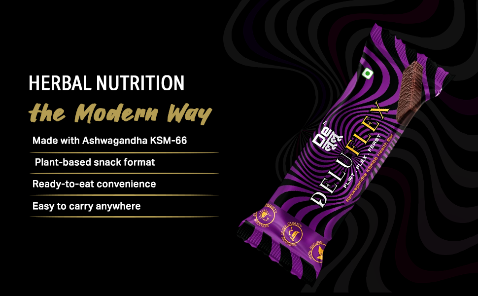 Delulu Deluflex Ashwaganda Ksm 66 Bar With 0g Added Sugar, No Added Flavors & Colors, Plant Based Snack With Herbal Ingredients | Ready To Eat Food Bar | Option For Work, Fitness Routine & Active Lifestyle 25 Gm (Pack Of 6)