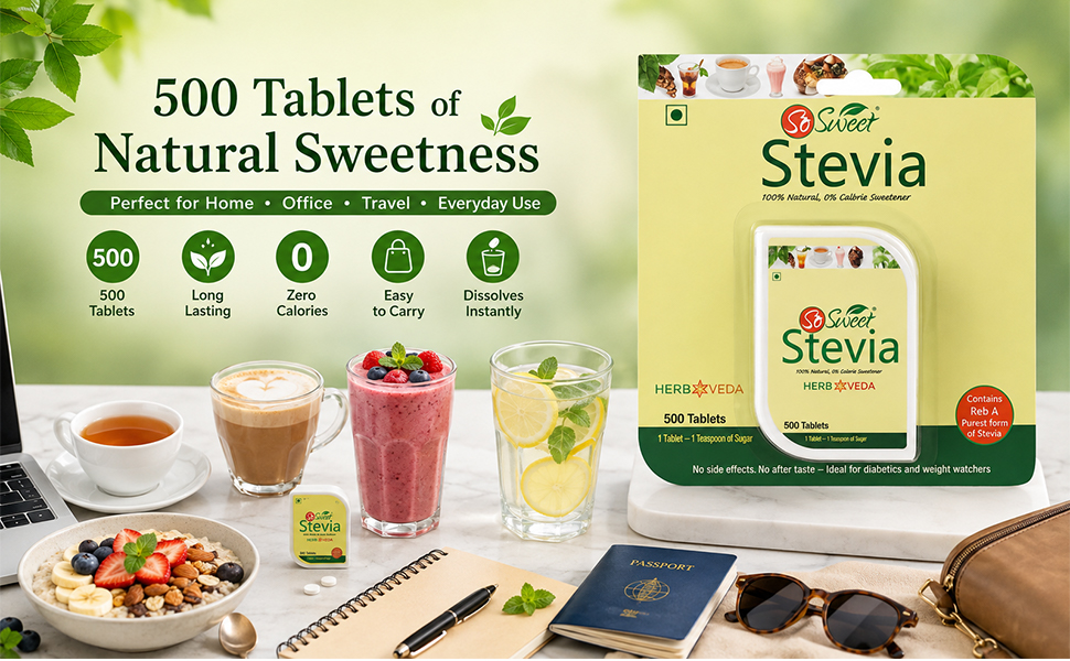 So Sweet Stevia Tablets Sugar Free Natural Sweetener Zero Calorie 1000 Tablets -Pack of 2 (500 Each)
