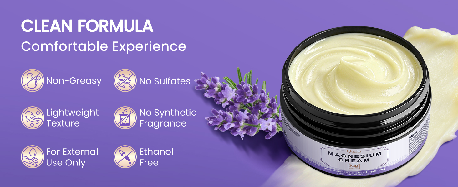Magnesium Cream, Magnesium Lotion for Sleep, Pain & Leg Cramps, Topical Magnesium Chloride Cream for Muscle Relaxation, Calm, Moisturizing - Skin-Friendly & Safe for Kids & Adults | 3.53OZ (Lavender)