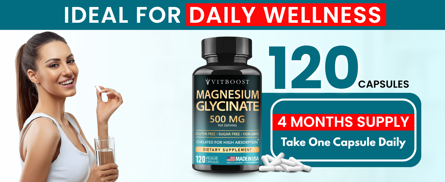 VITBOOST Magnesium Glycinate 500mg - Support Sleep 120 Veggie Capsules