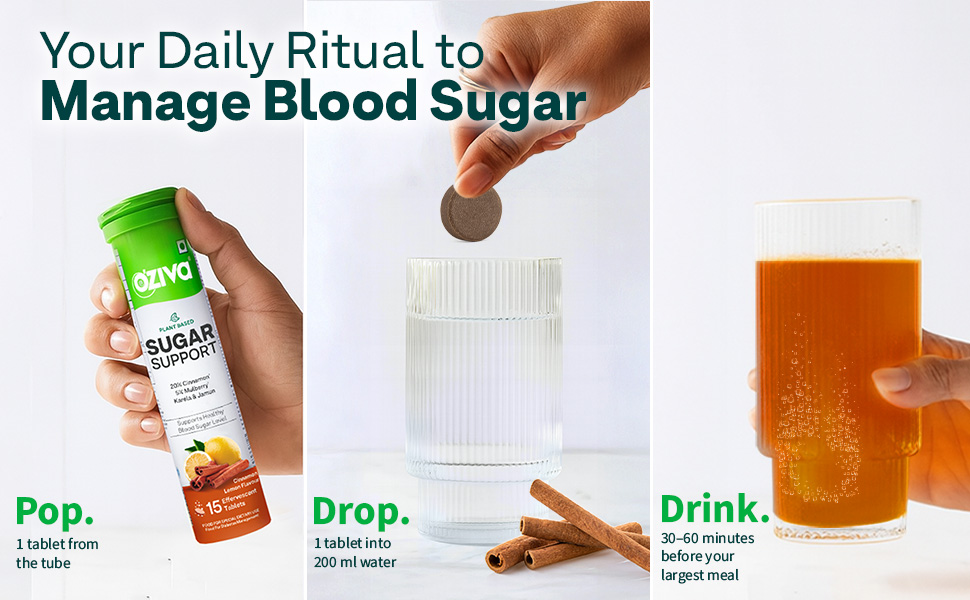 OZiva Sugar Support Effervescent, Blood Sugar Control, 30 Tabs