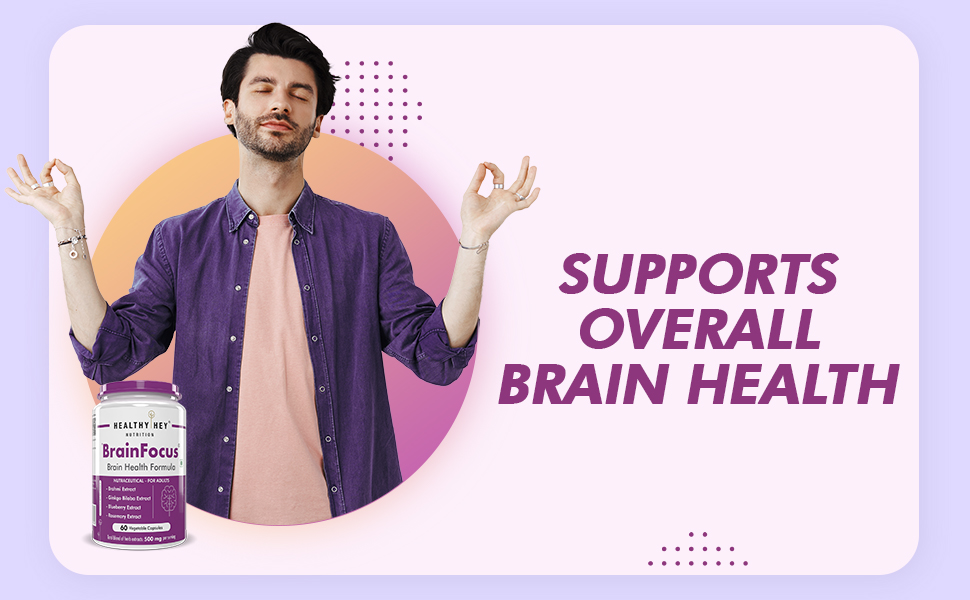 Healthyhey Nutrition BrainFocus - Natural Brain Health Formula for Memory & Focus - 60 Veg Capsules