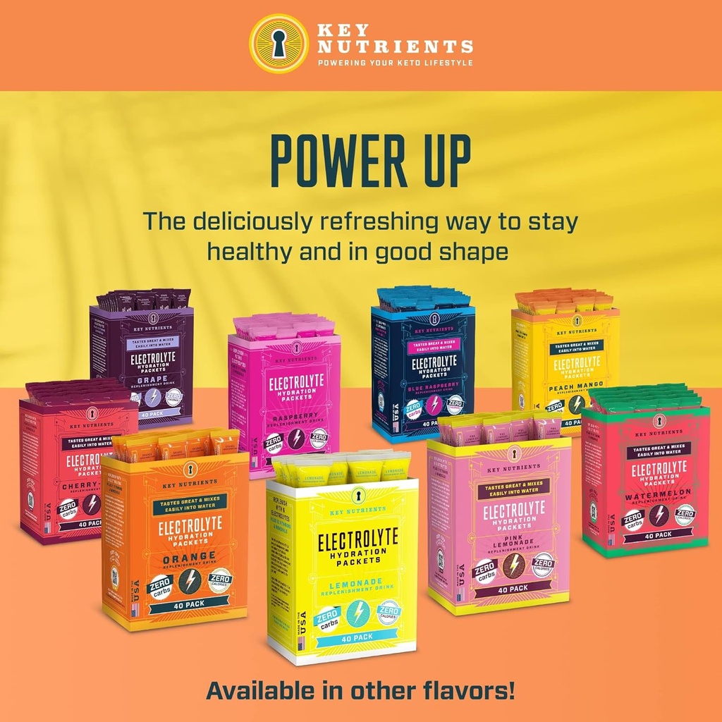 KEY NUTRIENTS Multivitamin Electrolytes Powder Packets - Tropical Peach Mango Post Workout and Recovery 40 Pack Hydration Packets - No Sugar, No Calories - Travel Hydration Powder 6