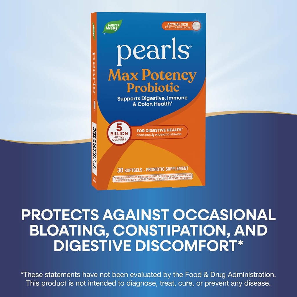Nature's Way Max Potency Probiotic Pearls for Men and Women, Supports Digestive, Immune, Colon Health*, 5 Billion Live Cultures, No Refrigeration Required, 30 Softgels (Packaging May Vary) (Pack of 2) 5