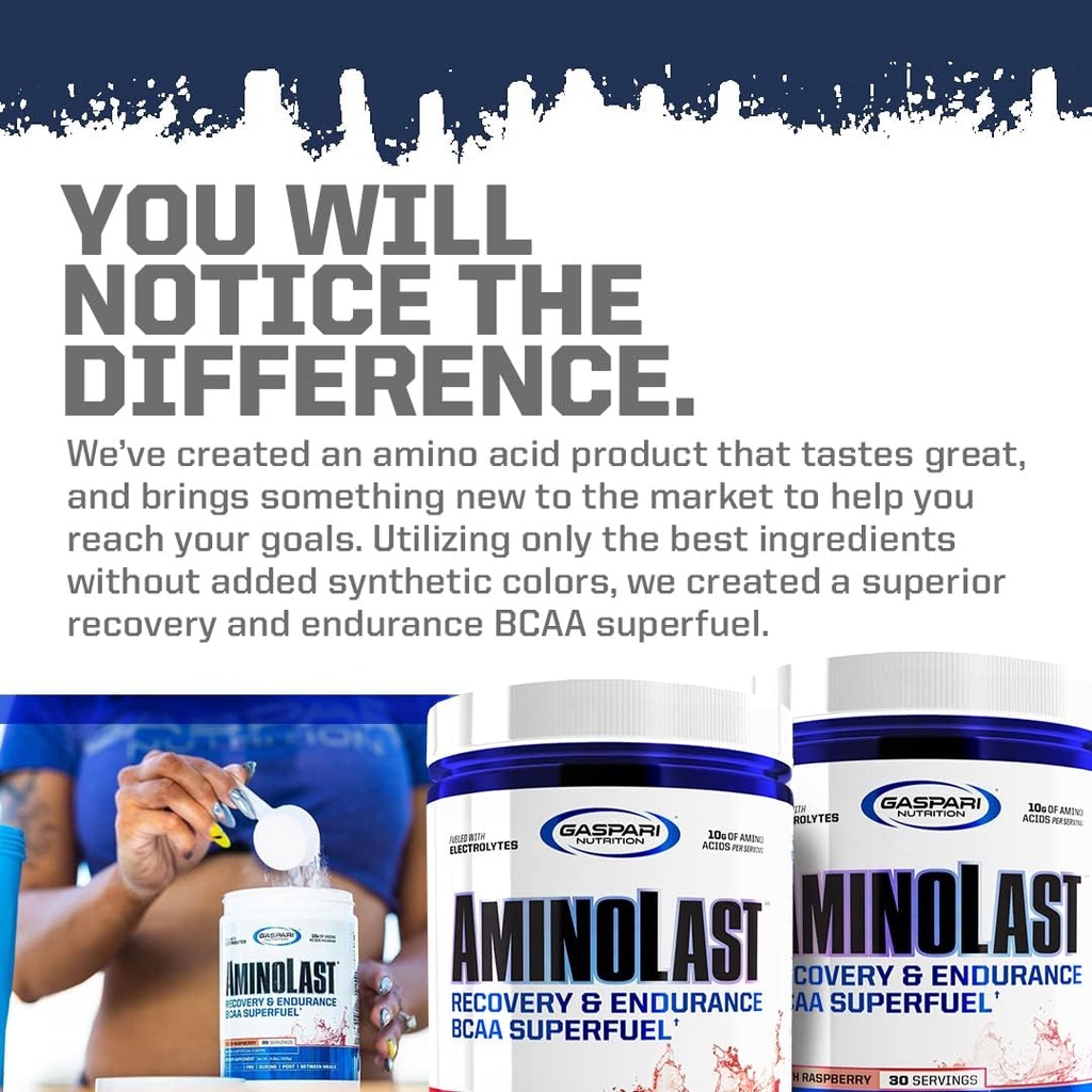 Gaspari Nutrition Aminolast, Recovery and Endurance BCAA Superfuel, 2:1:1 Amino Acid Ratio, Fueled with Electrolytes (30 Servings, Lemon Ice) 6