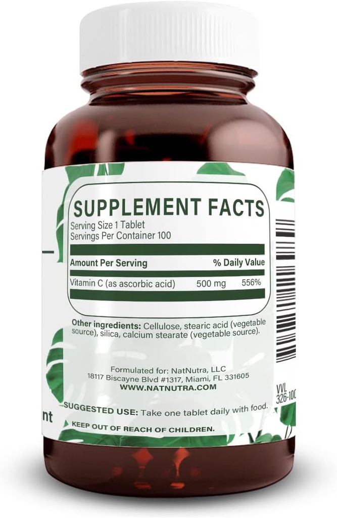 Natural Nutra Vitamin C Supplement 500 mg, Boost Immune System, Promotes Heart Health, Help Regulate Metabolism, Help Promotes Fluid Regulation and Skin Texture, Overall Body Health, 100 Vegan Tablet 3